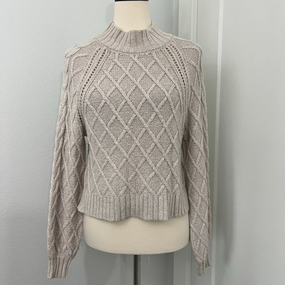 American Eagle Small Beige Mock Neck Crochet Sweater